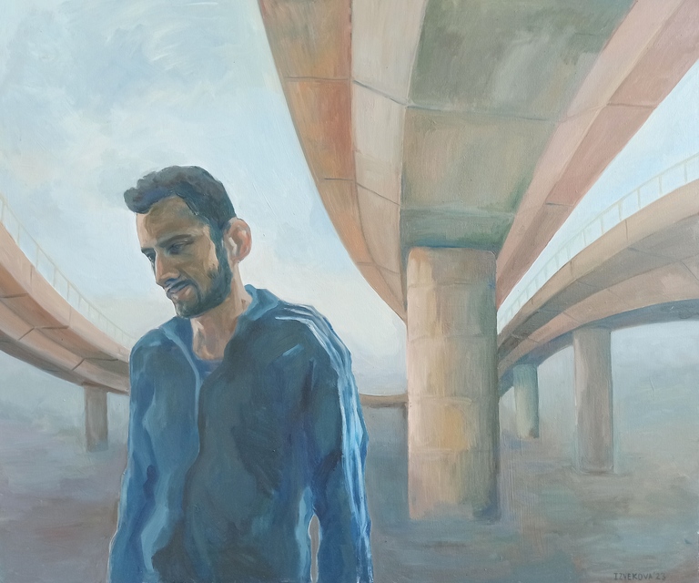 Station workers loop. Oil on canvas, 120x100